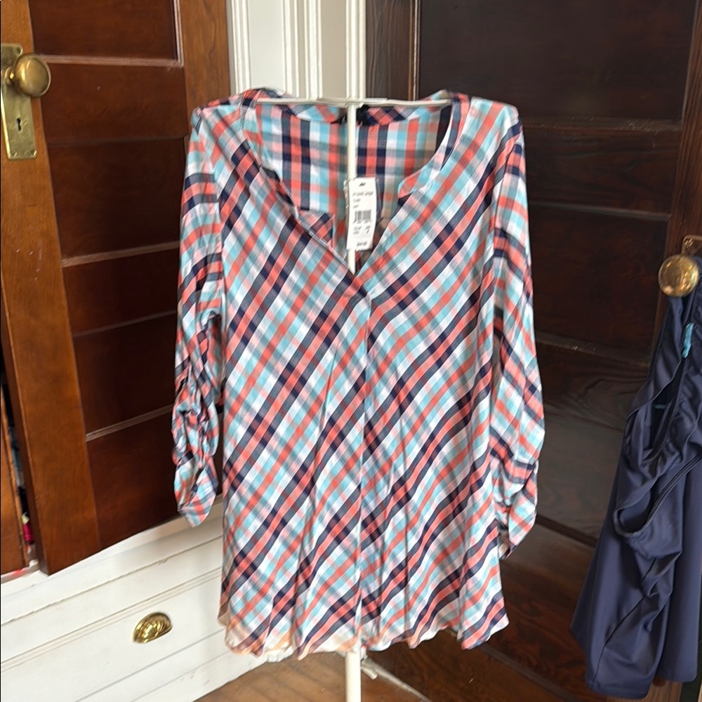 Colorful Plaid V-Neck Tunic‎ by [Brand]
